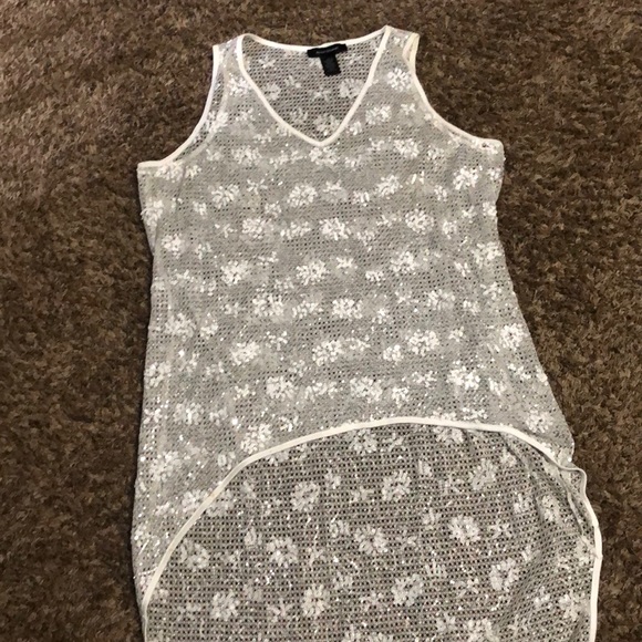 Tops - White net with sequins hi-lo shirt, size 18/20